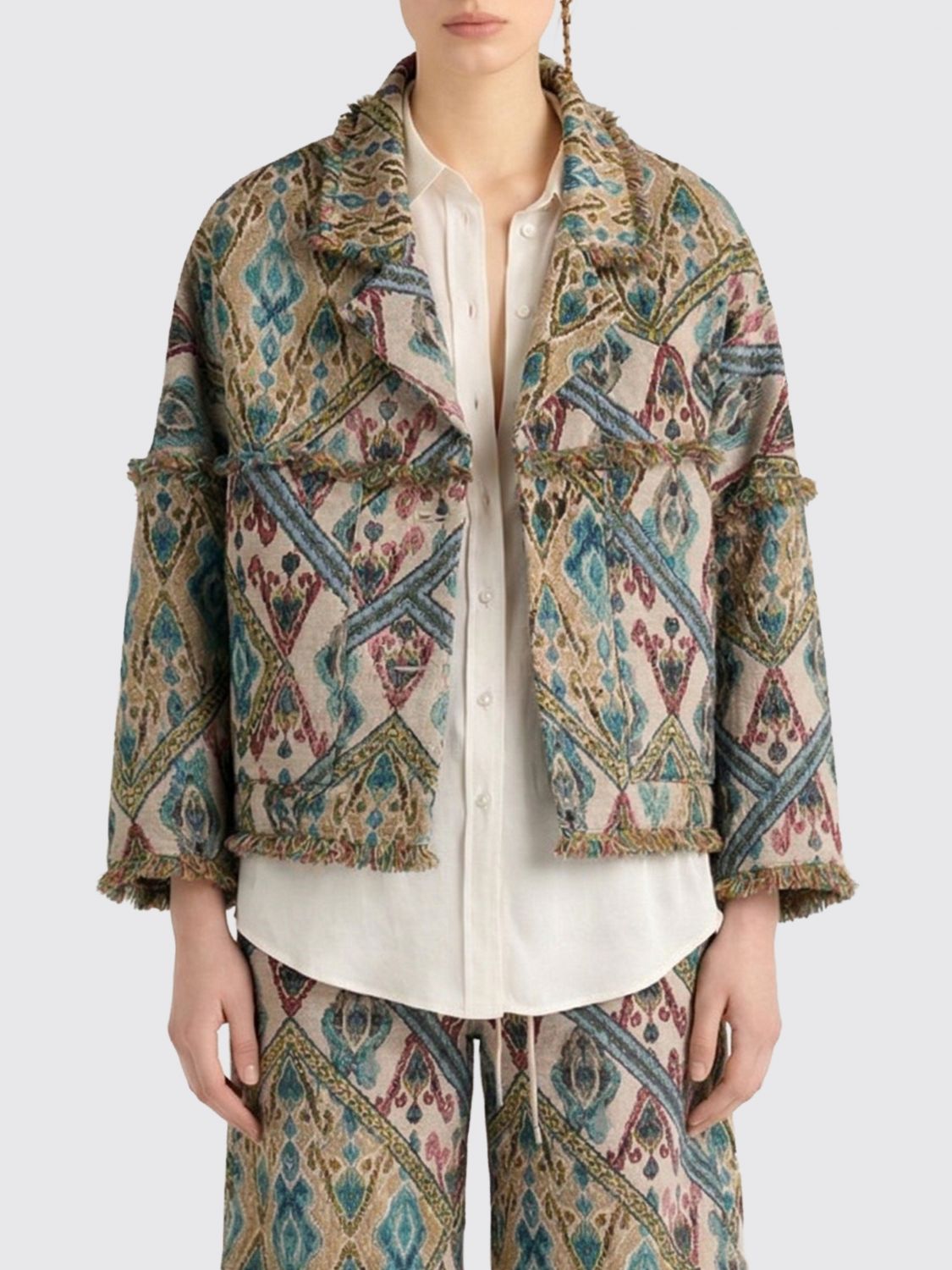 Momonì Cotton Blend Jacket with Ethnic Pattern