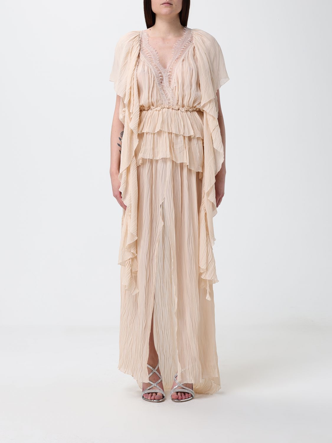 Blumarine Pleated Georgette Long Dress