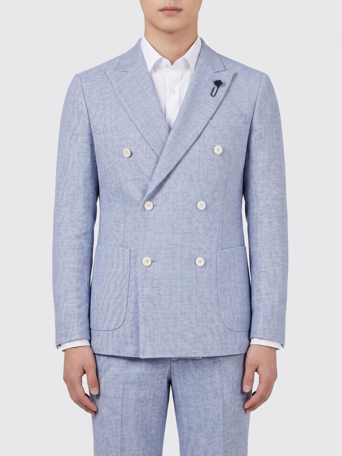 Lardini Double-Breasted Jacket in Virgin Wool and Linen