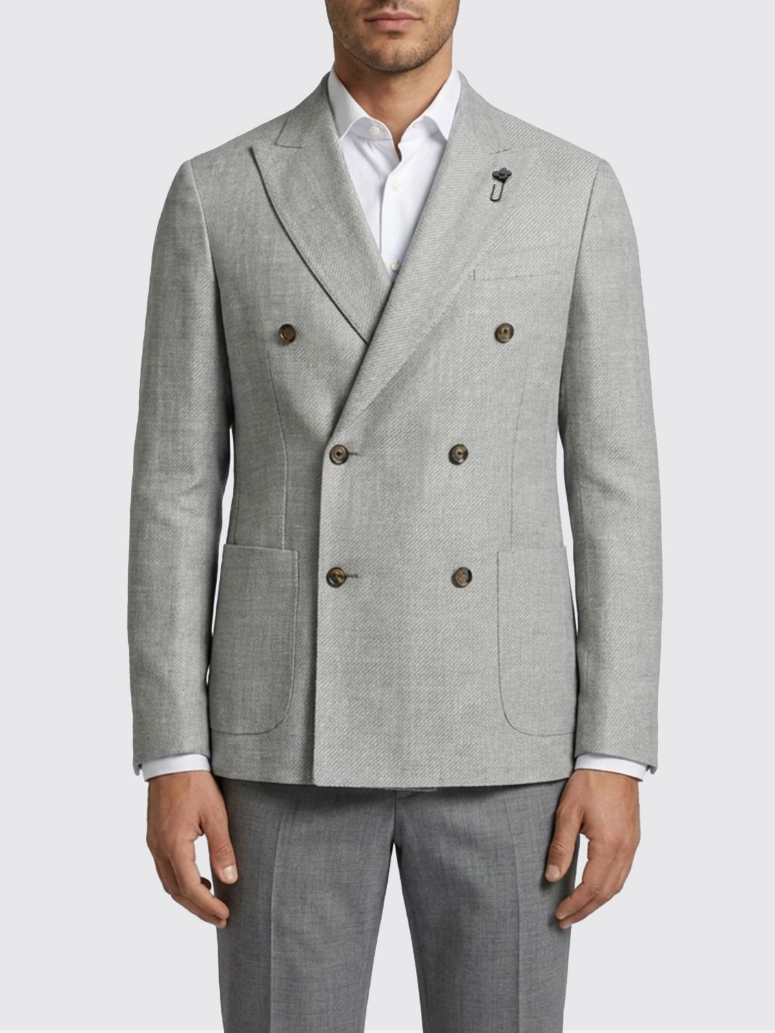 LARDINI Double-Breasted Jacket in Virgin Wool and Linen LARDINI