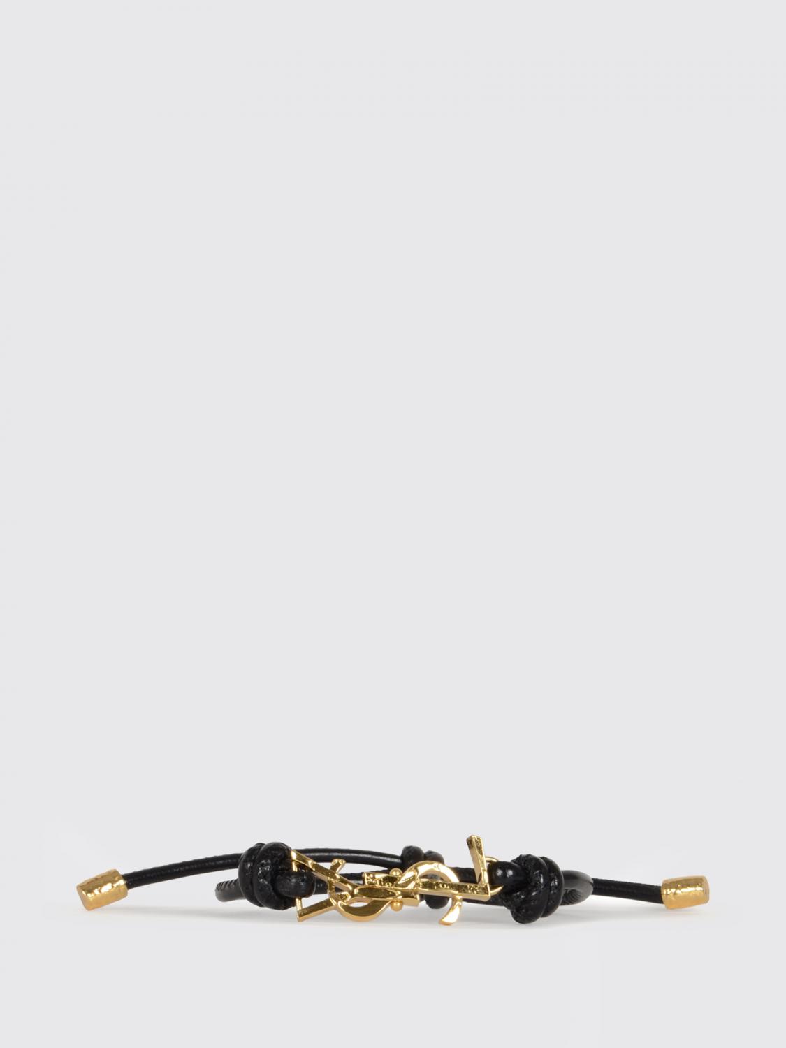 SAINT LAURENT Bracciale Cassandre in pelle ed ottone