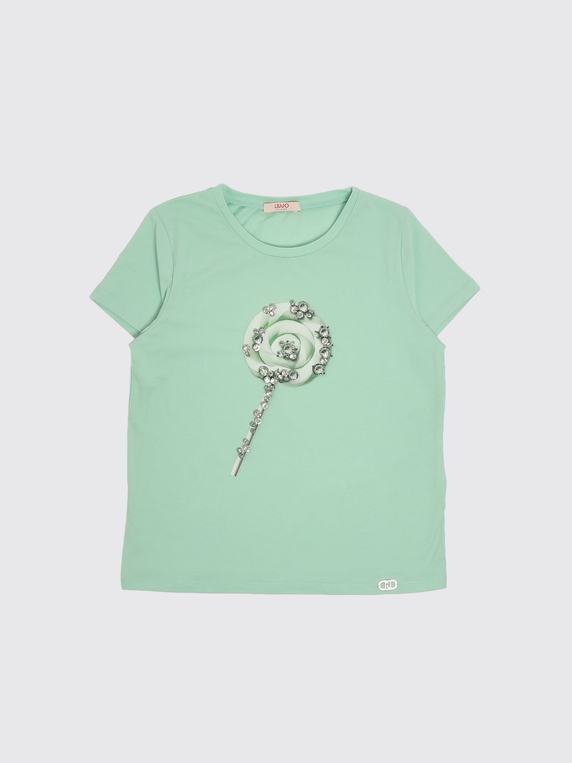 LIU JO T-shirt in cotone stampata con strass
