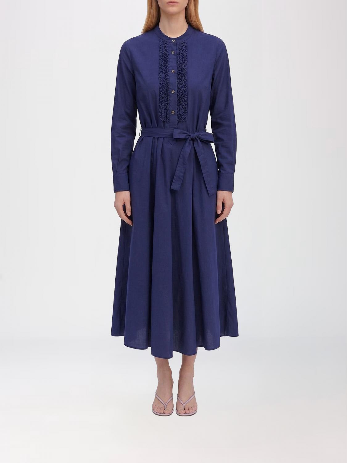 Aspesi Cotton Shirtdress With Ruffles In Blue