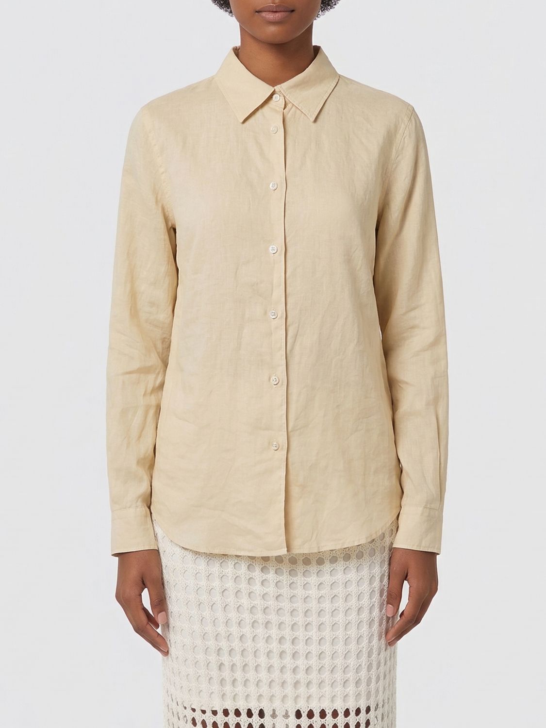 Aspesi Classic "vissuto" Linen Shirt In Yellow
