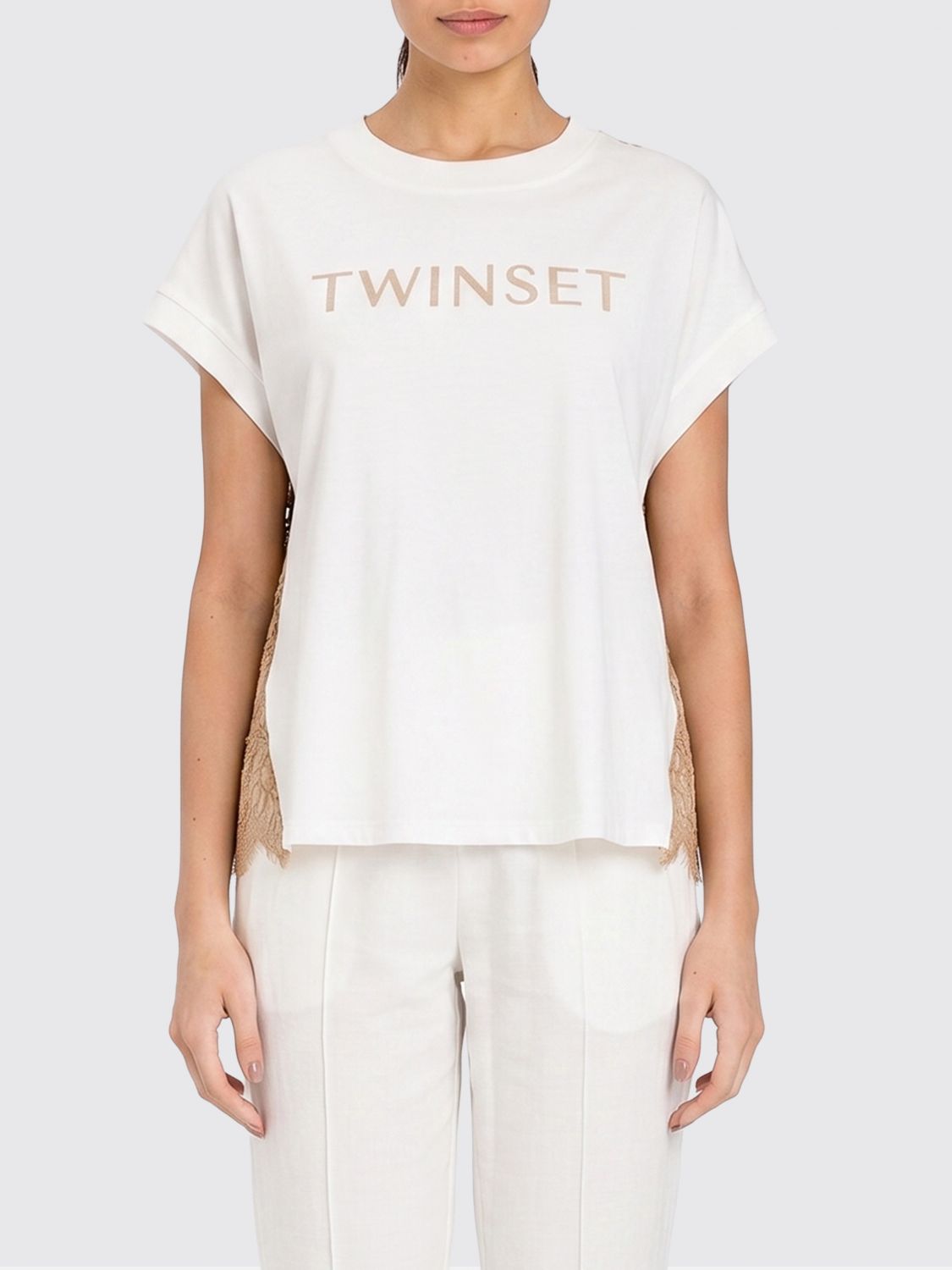 TWINSET U & B T-Shirt mit Spitzeneinsatz