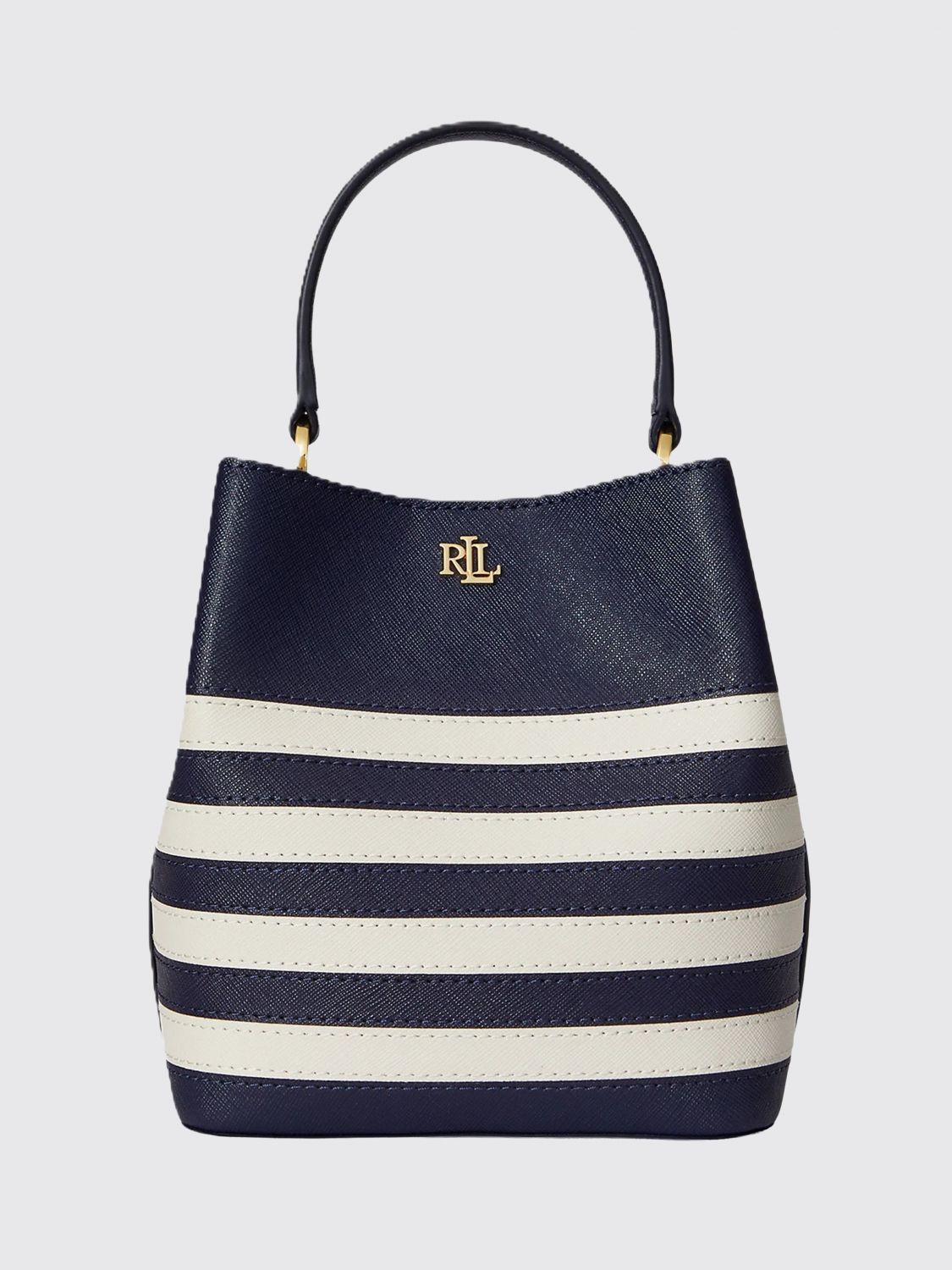 LAUREN RALPH LAUREN Borsa a secchiello Reese in pelle saffiano a righe bicolor