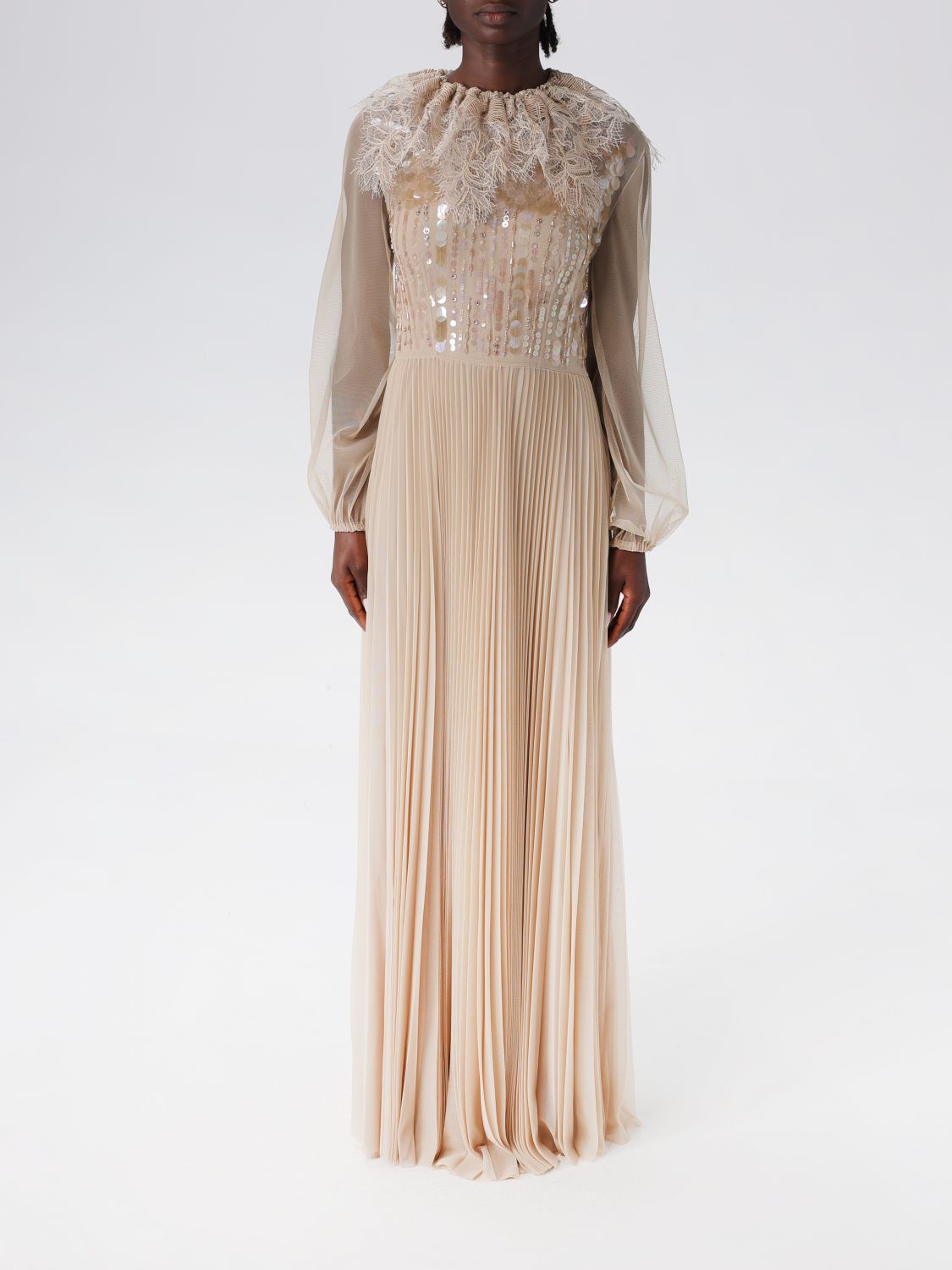 FABIANA FILIPPI Langes Crêpe-Kleid mit Stickereien
