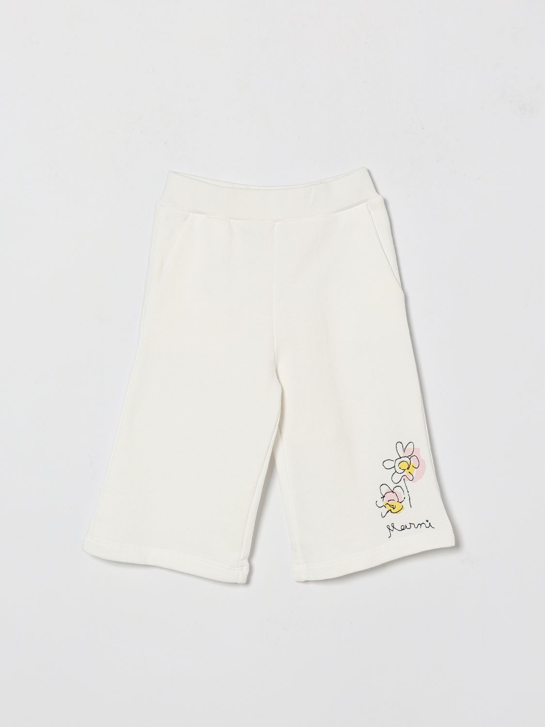 MARNI Cotton Trousers with Embroidered Flowers and Logo　MARNI 花とロゴの刺繍入りコットン パンツ MARNI