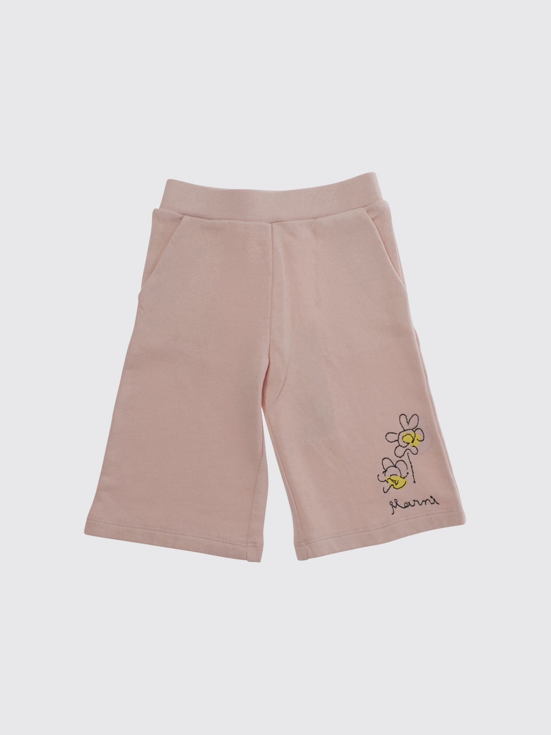 MARNI Pantaloni in cotone con fiori ricamati e logo