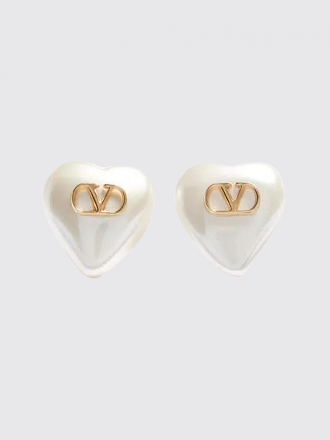 VALENTINO GARAVANI VLogo Signature Brass Earrings with Heart Synthetic Pearls