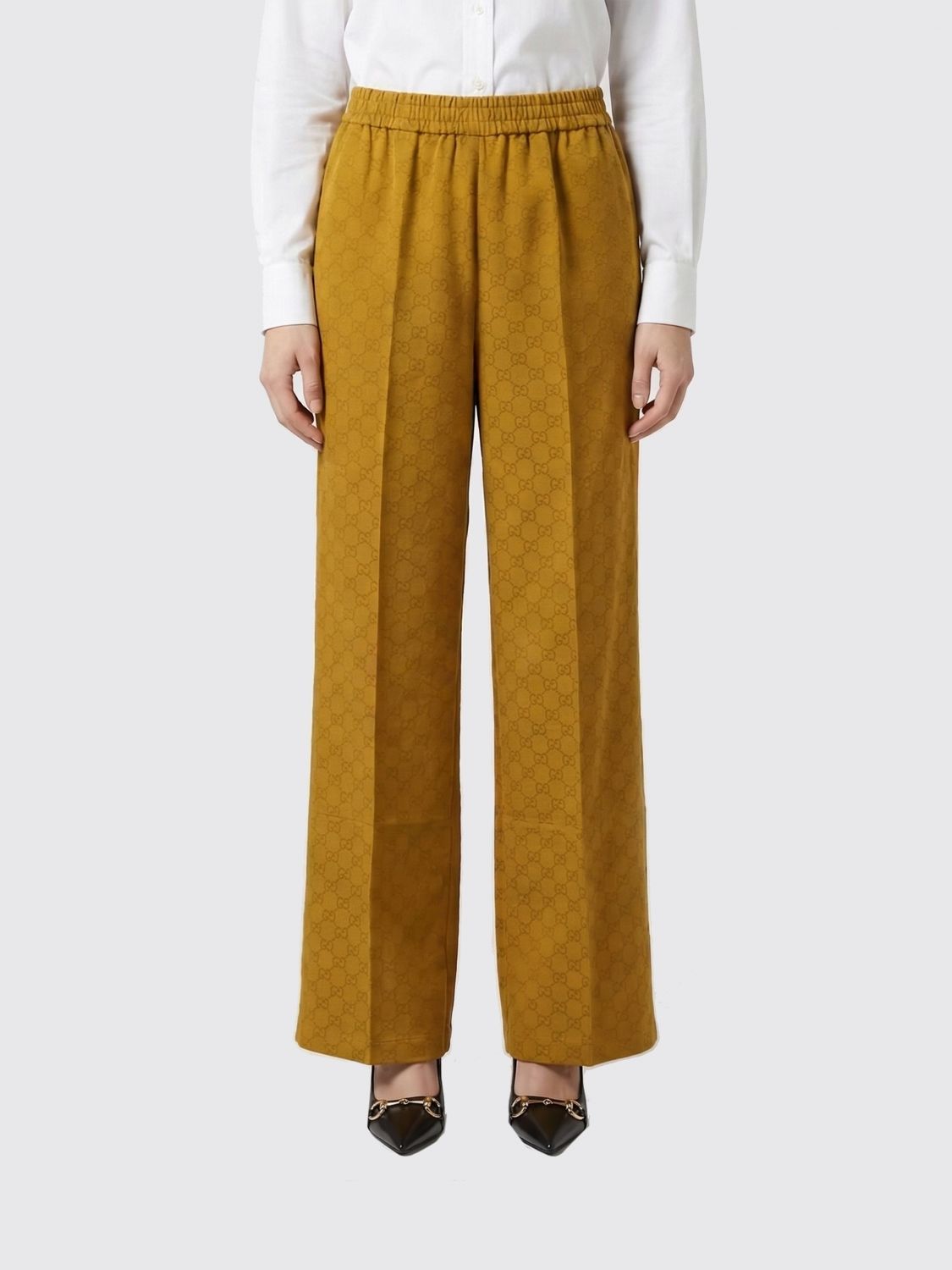 GUCCI Pantaloni in misto viscosa con motivo GG