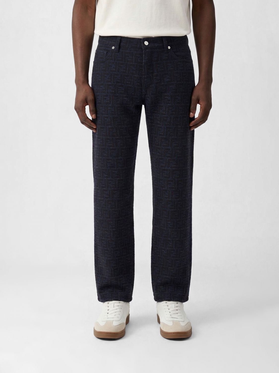 FENDI Jeans straight in denim con monogram