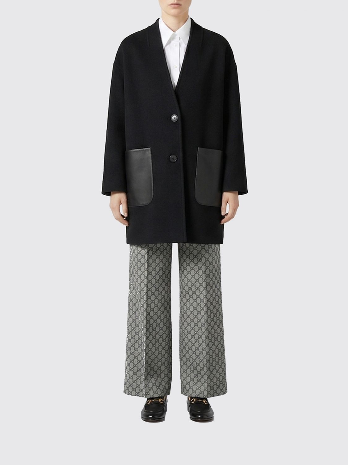 GUCCI GUCCI Wool Coat with Leather Patch Pockets　GUCCI レザーパッチポケット付きウールコート