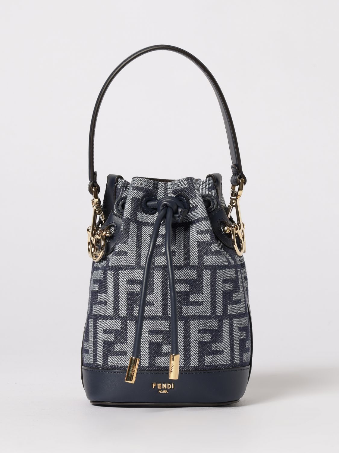 FENDI Borsa Mon Tresor in denim di cotone con monogram FF jacquard e pelle