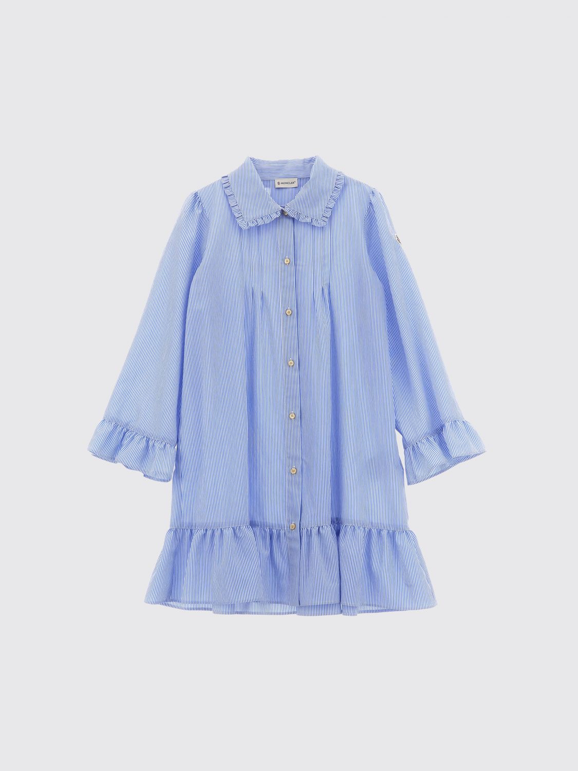 Moncler Kids'  Striped Viscose Blend Shirtdress In Blue