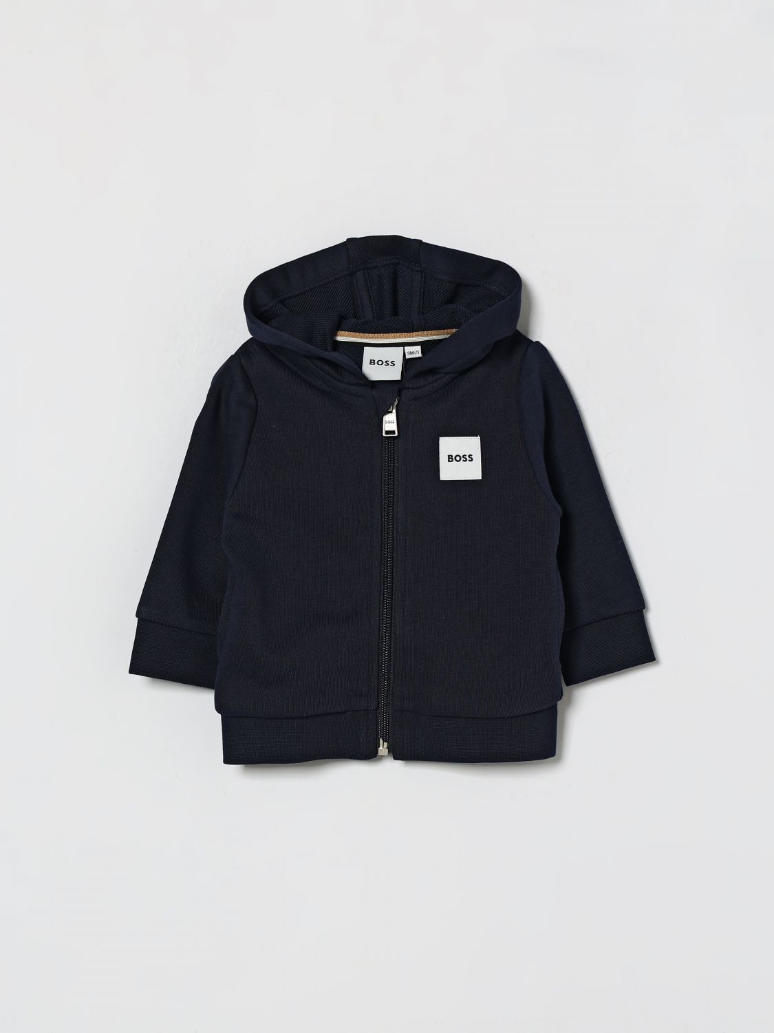 BOSS Kapuzenpullover aus angerautem Baumwollmischgewebe mit Logo