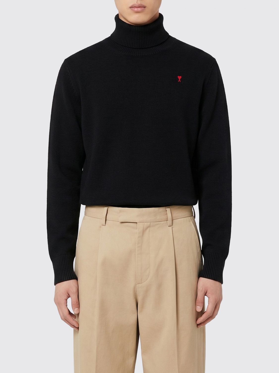 AMI PARIS Merino Wool Turtleneck Sweater with Logo　AMI PARIS ロゴ入りメリノウール タートルネック セーター AMI