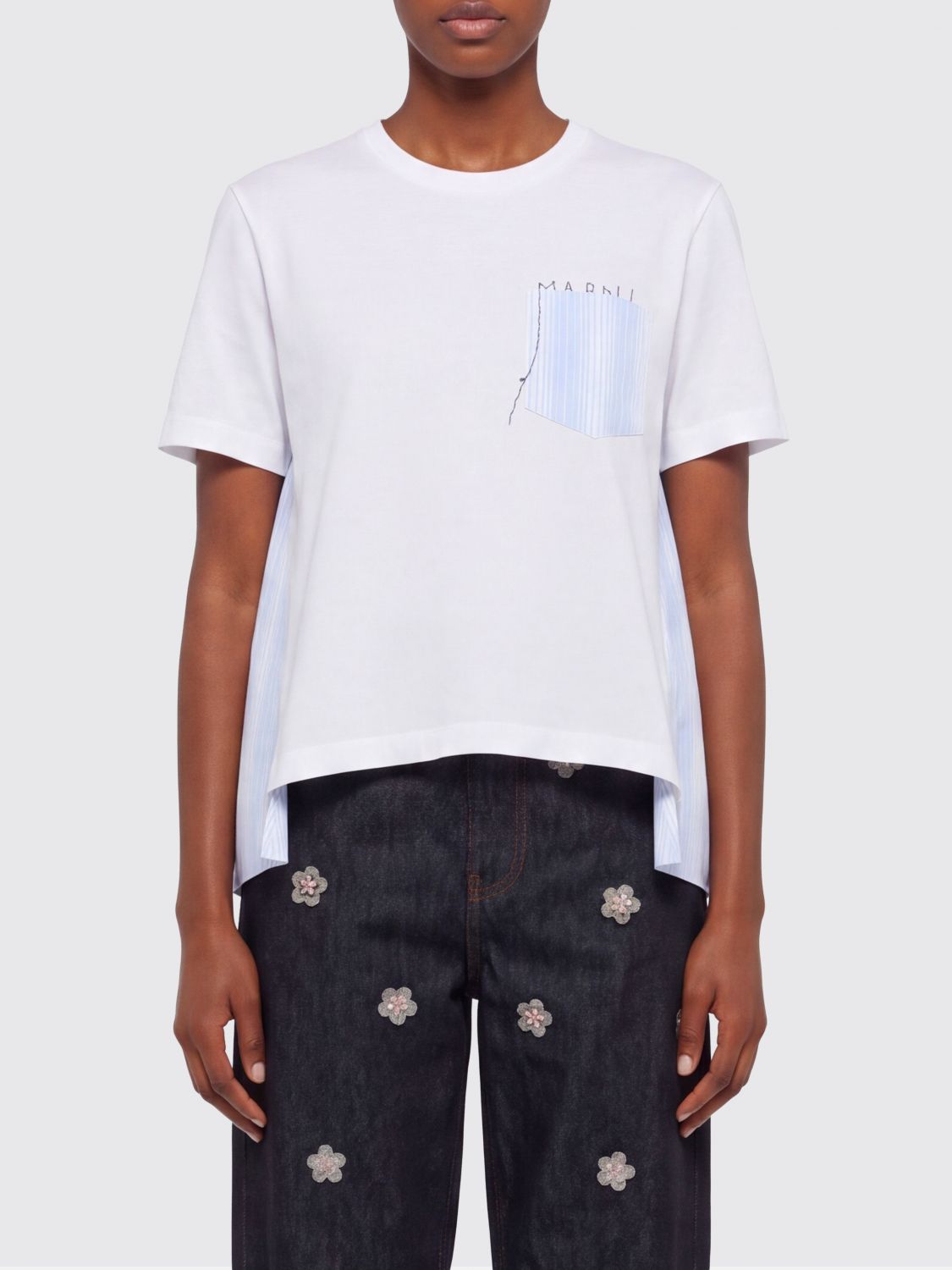 MARNI Cotton T-shirts With Striped Panel　MARNI ストライプパネル付きコットン T シャツ MARNI