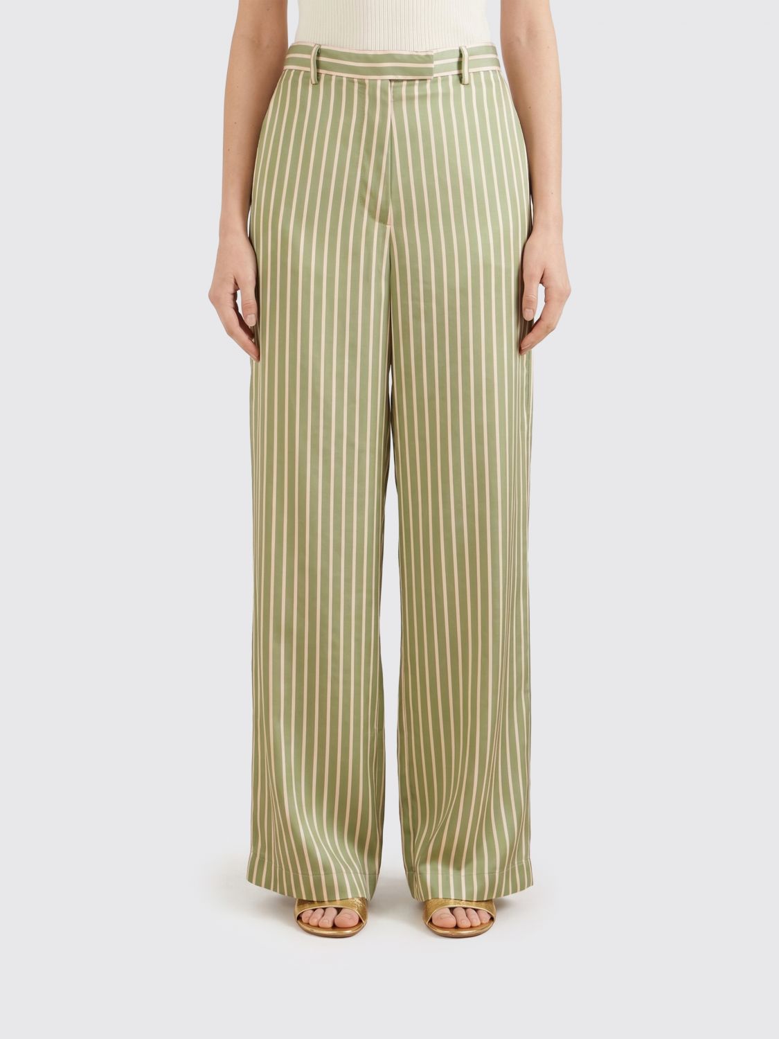 DRIES VAN NOTEN Striped Cupro Palazzo Trousers　DRIES VAN NOTEN ストライプ キュプラ パラッツォ パンツ DRIES