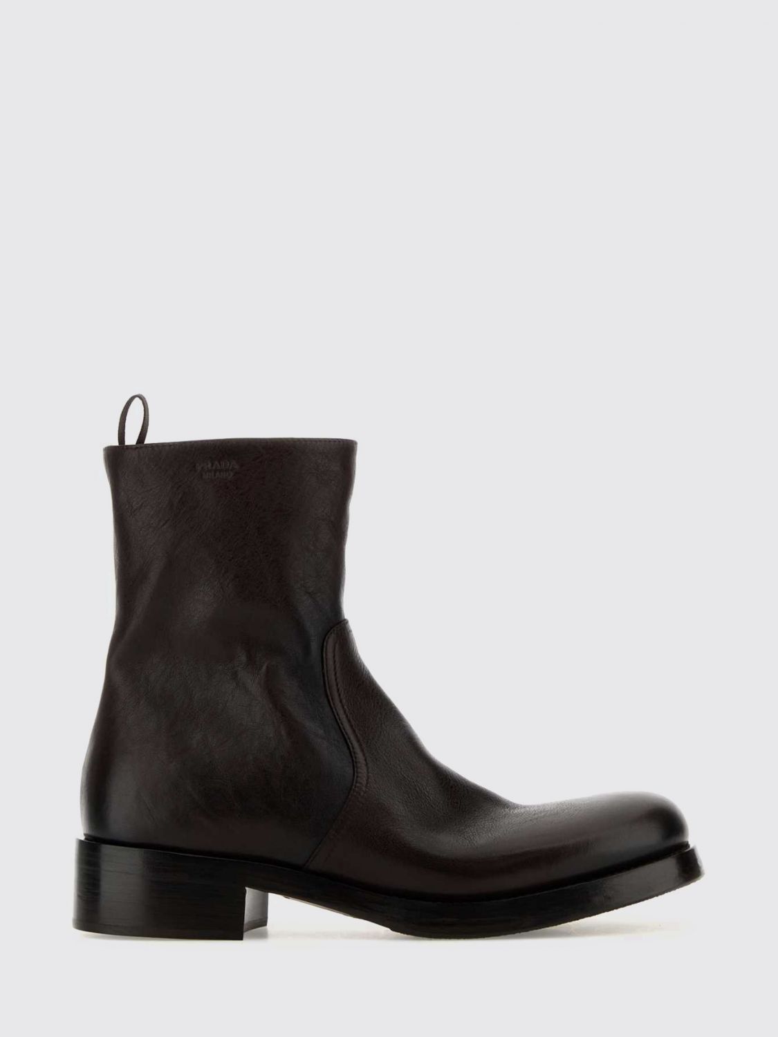 Prada Leather Ankle Boots In Brown