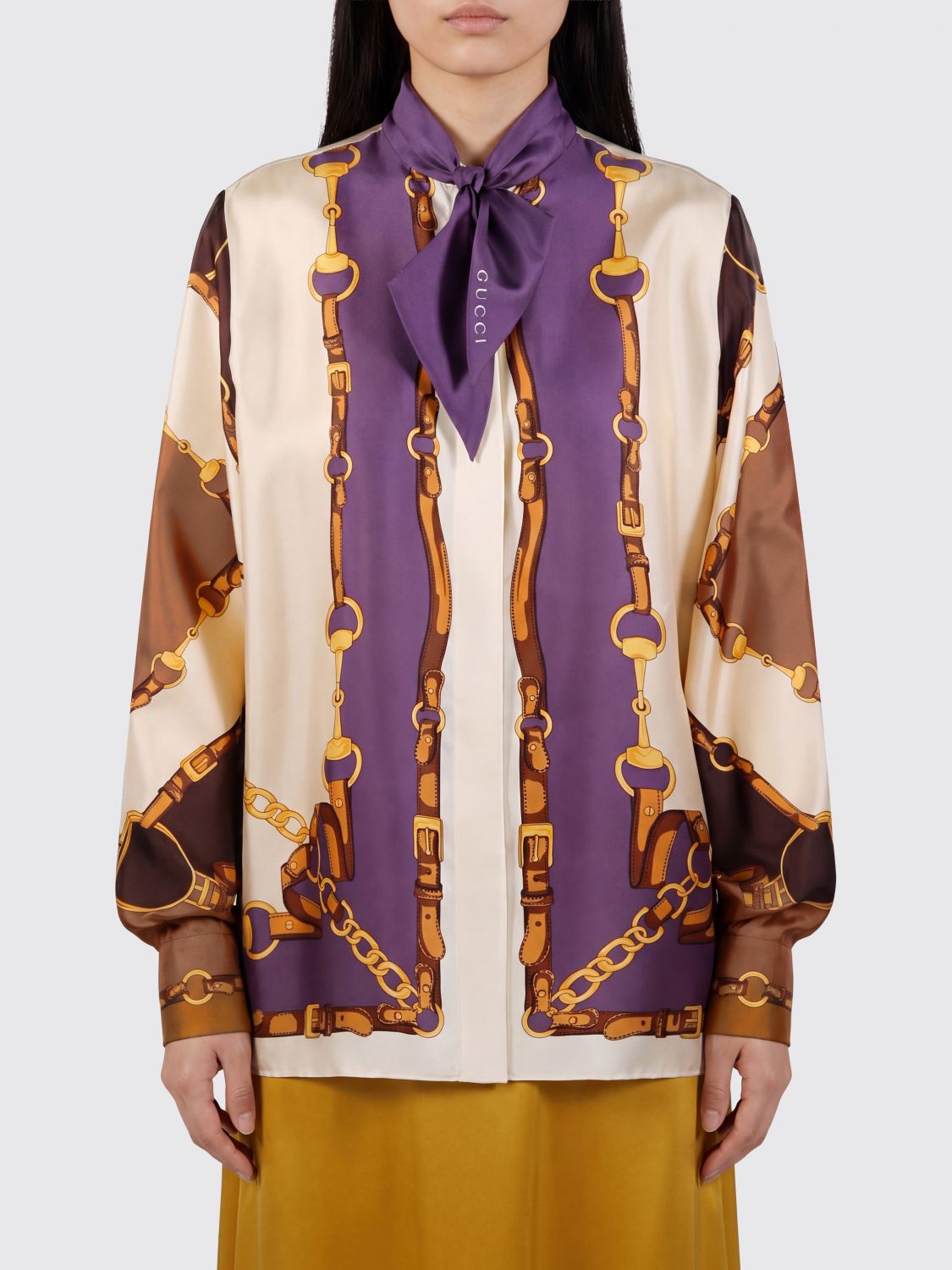 GUCCI Camicia in seta con stampa Horsebit