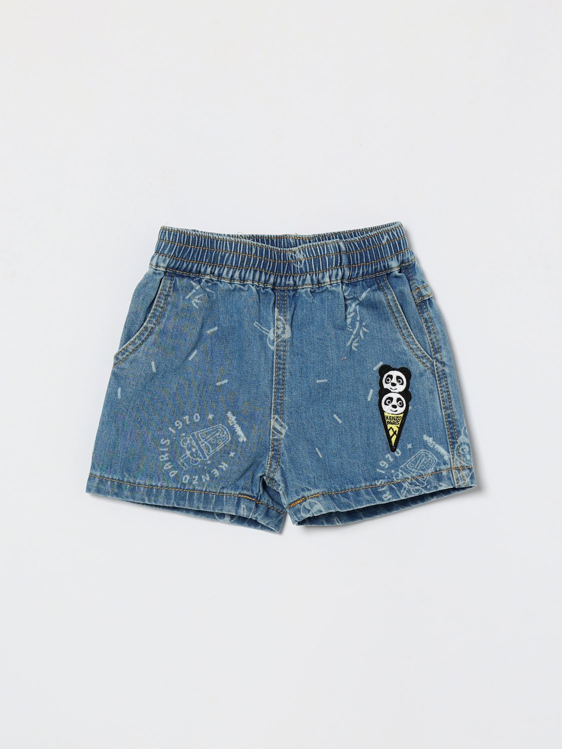 Kenzo Babies'  Kids Printed Denim Shorts In Blue