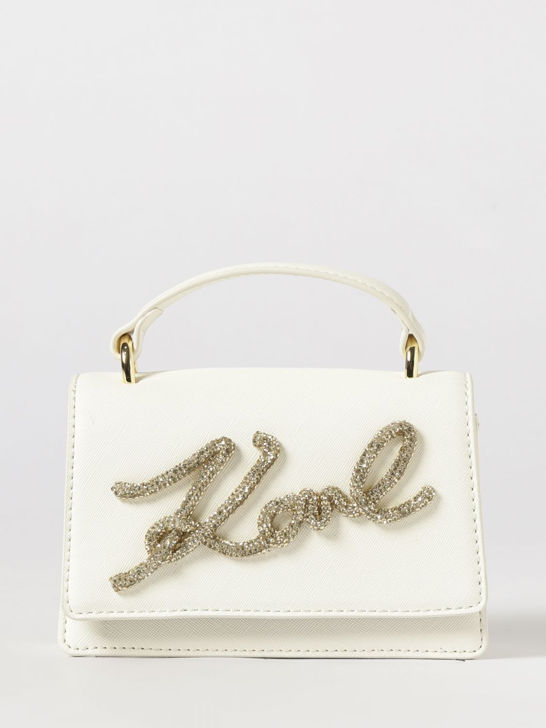 Karl Lagerfeld Kids Borsa in pelle sintetica saffiano con logo di strass