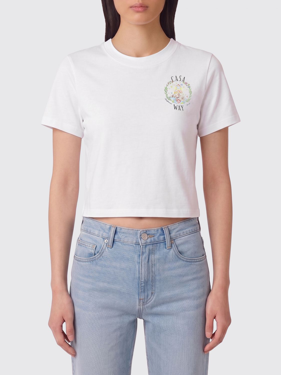 CASABLANCA Cotton Crop T-Shirts with Logo　カサブランカ ロゴ入りコットン クロップ T シャツ CASABLANCA