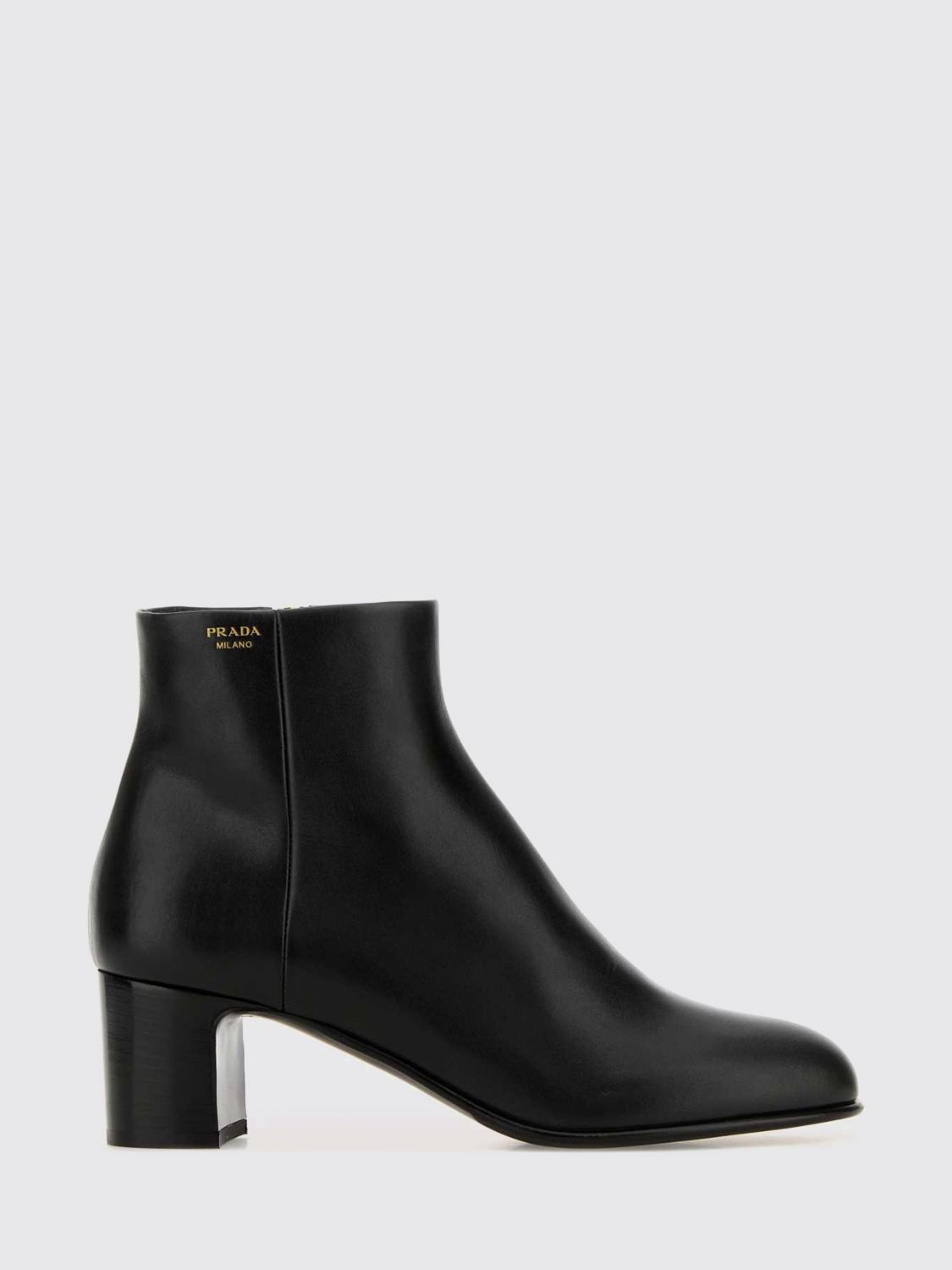Prada 5 Cm Heel Leather Ankle Boots In Black