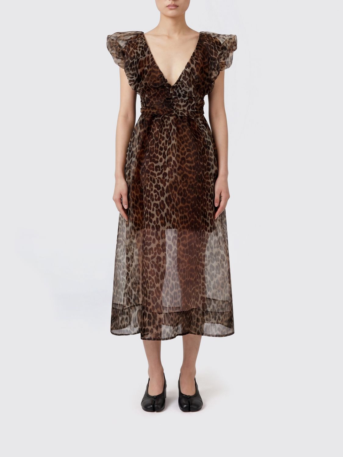 GANNI Animal Print Recycled Polyester Midi Dress　GANNI アニマルプリント リサイクルポリエステル ミディドレス GANNI