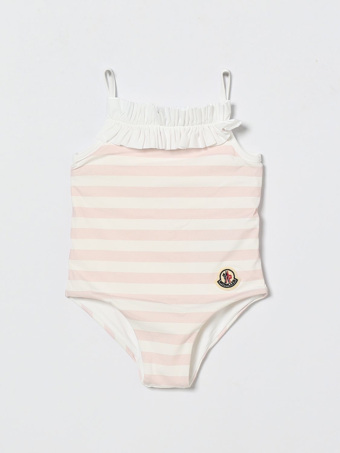 MONCLER Striped Polyamide One-Piece Swimsuit with Ruffles　MONCLER フリル付きストライプ ポリアミド ワンピース水着 MONCLER