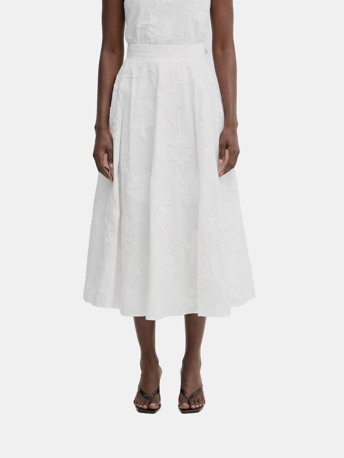 Rotate Birger Christensen Rotate Embroidered Organic Cotton Midi Skirt In White