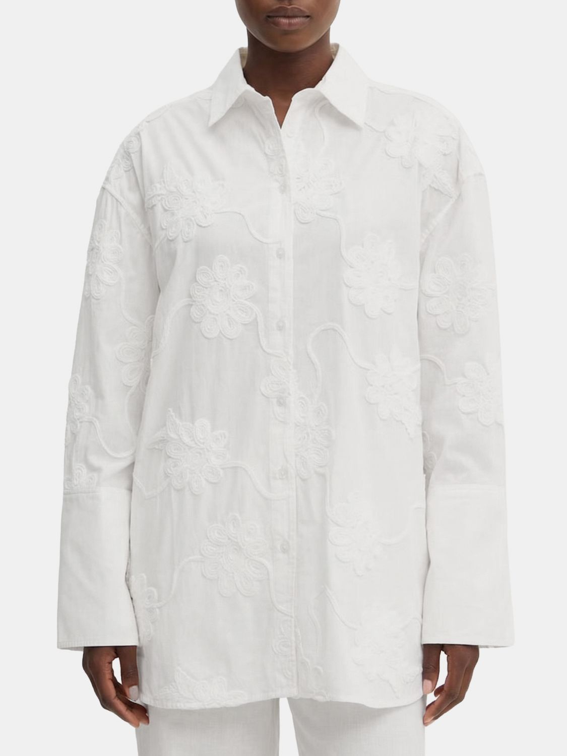Rotate Birger Christensen Rotate Cotton Shirt With Floral Embroidery In White