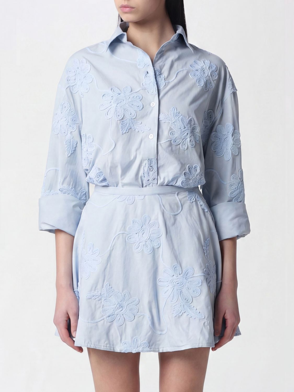 ROTATE Camicia in cotone con ricami floreali