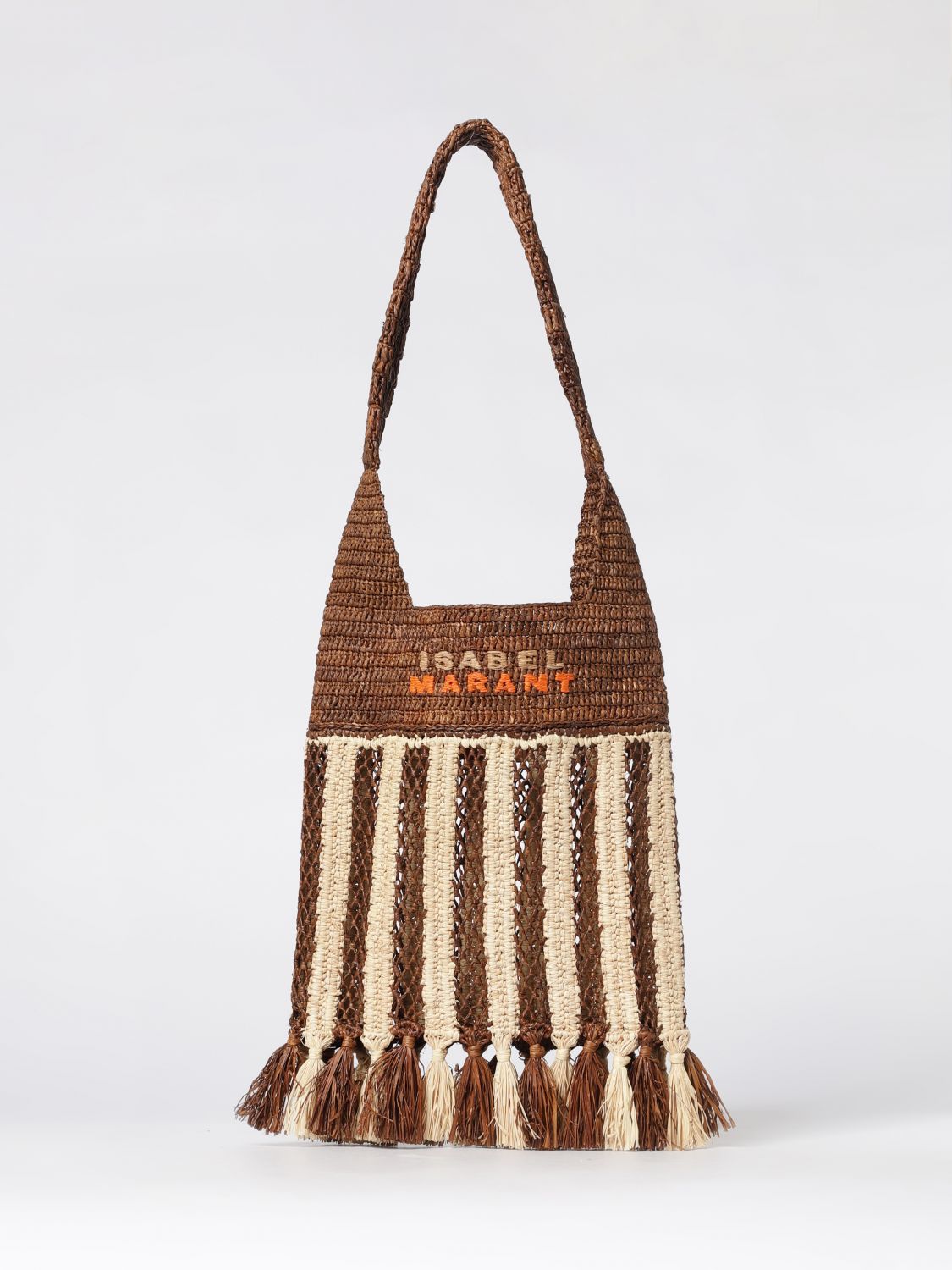 ISABEL MARANT Crochet Striped Raffia Bag with Embroidered Logo　ISABEL MARANT かぎ針編みストライプラフィアバッグ ロゴ刺繍 ISABEL