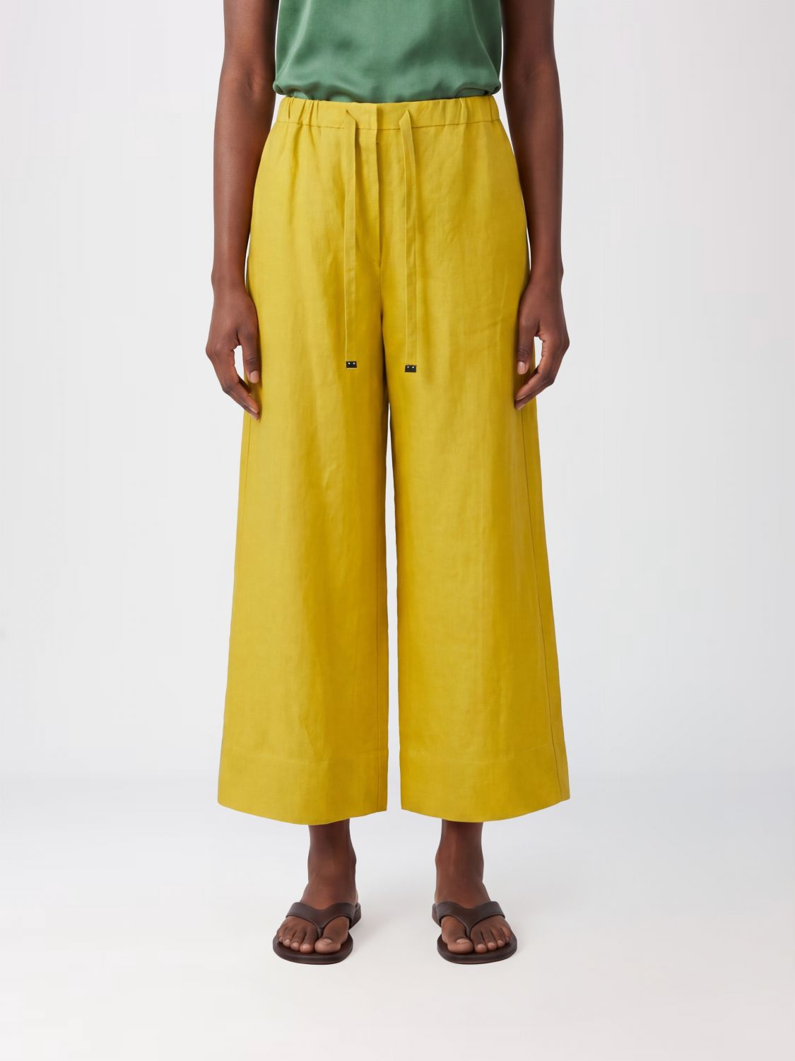 's Max Mara Wide Linen Trousers In Yellow
