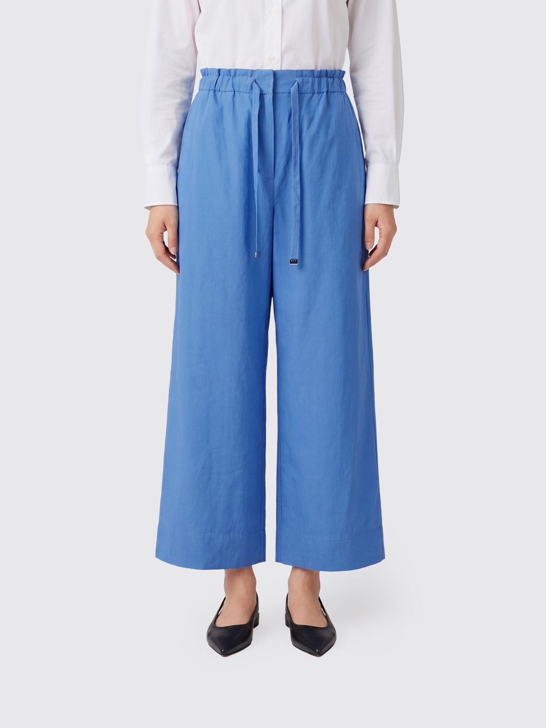 's Max Mara Wide Linen Trousers In Blue