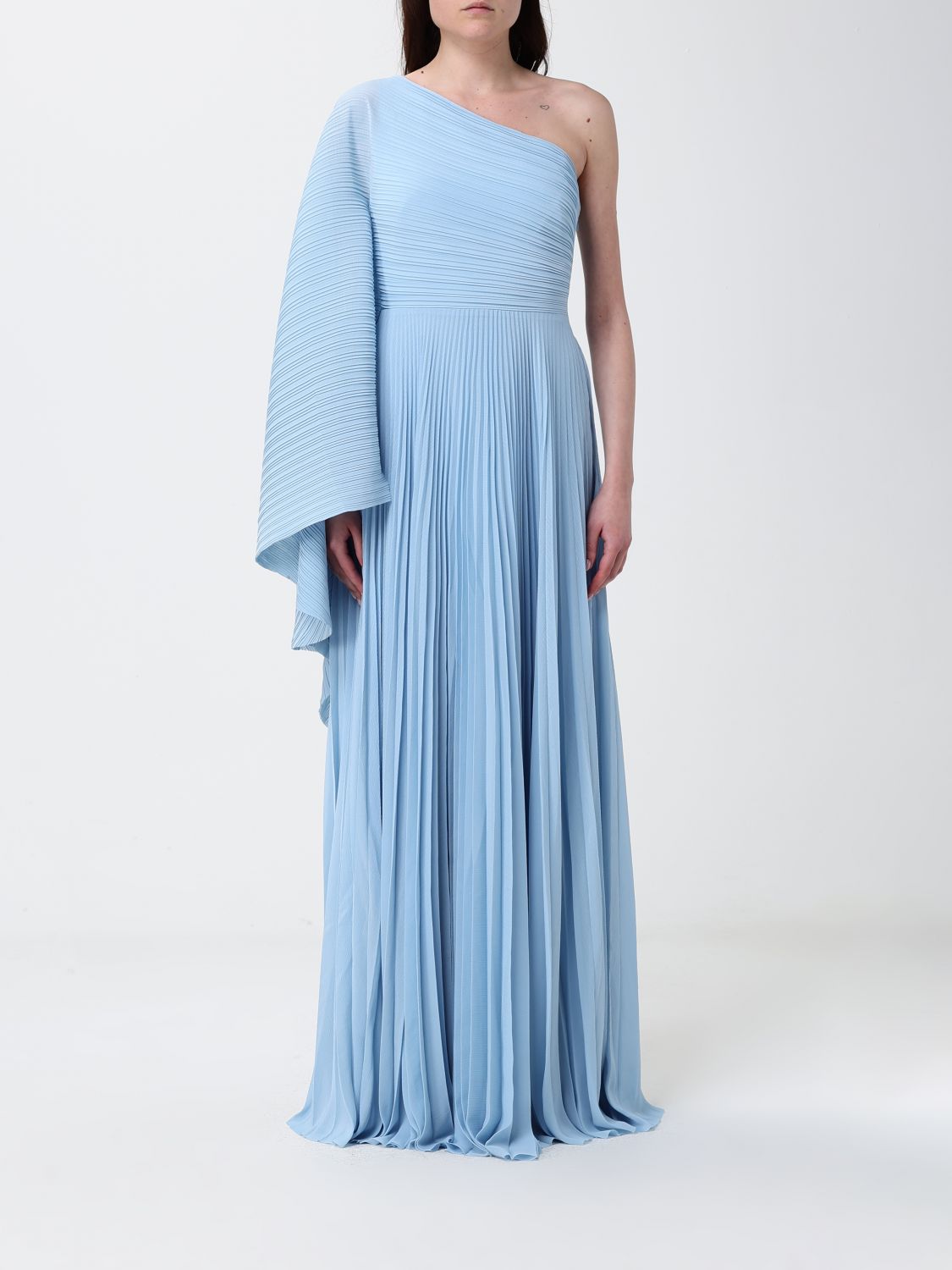 Solace London Pleated Crêpe One-Shoulder Dress