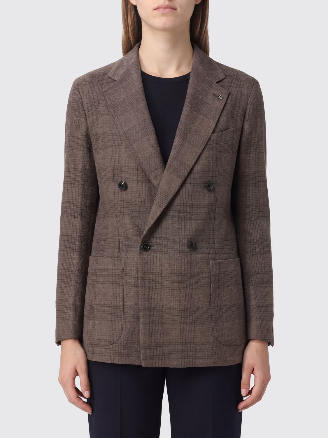 TAGLIATORE Tartan Double-Breasted Blazer