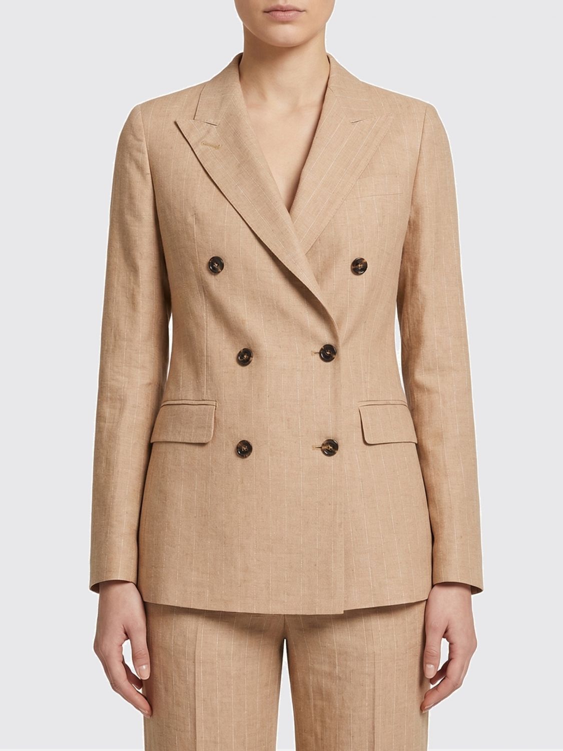 TAGLIATORE Double-breasted Linen Blend Blazer TAGLIATORE