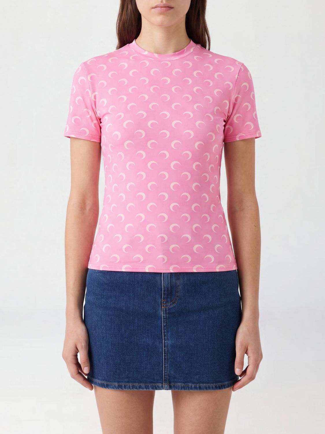 MARINE SERRE T-shirts in poliestere con logo all-over