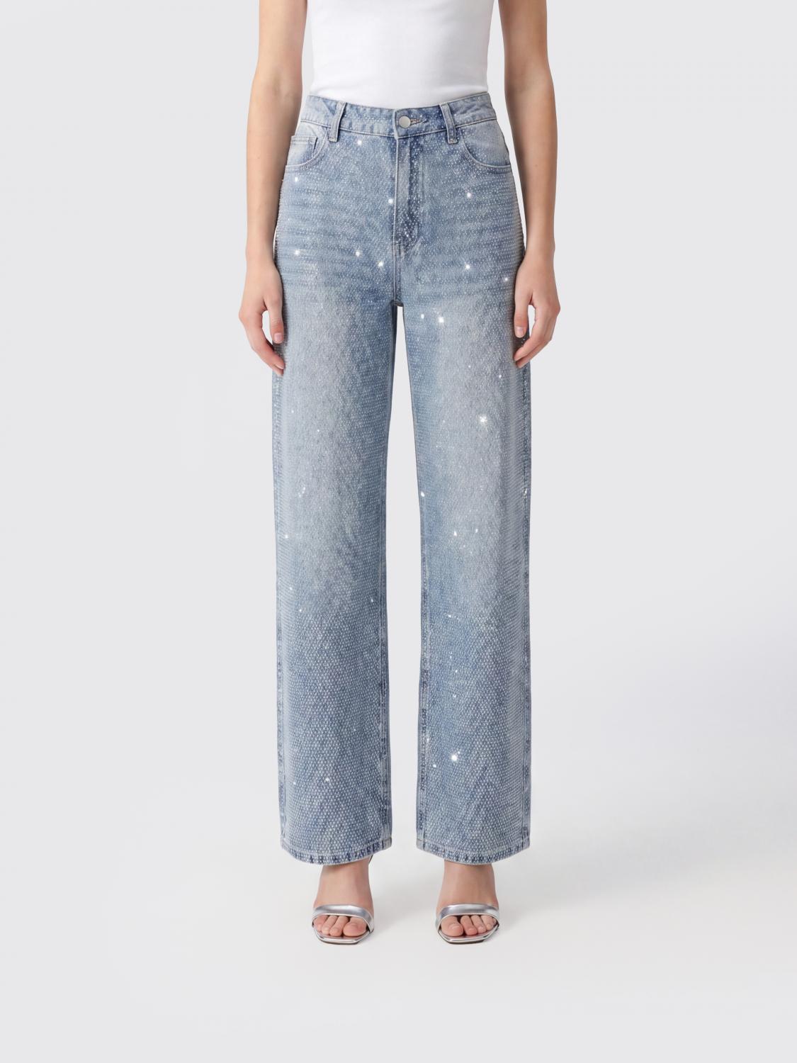 Twenty Four Haitch Twenty Fourhaitch Wide Leg Denim Jeans With Rhinestones In Blue