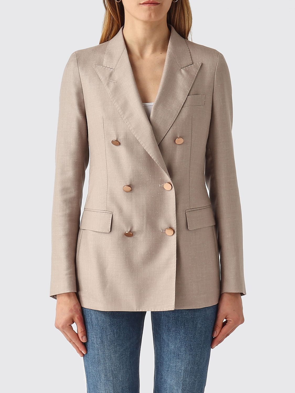 TAGLIATORE Double Breasted Wool Silk and Linen Blazer TAGLIATORE