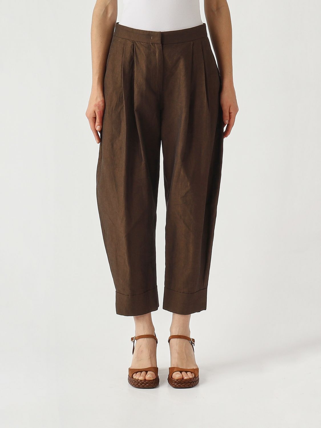 PT TORINO Cropped Fit Hose aus Baumwolle und Leinen