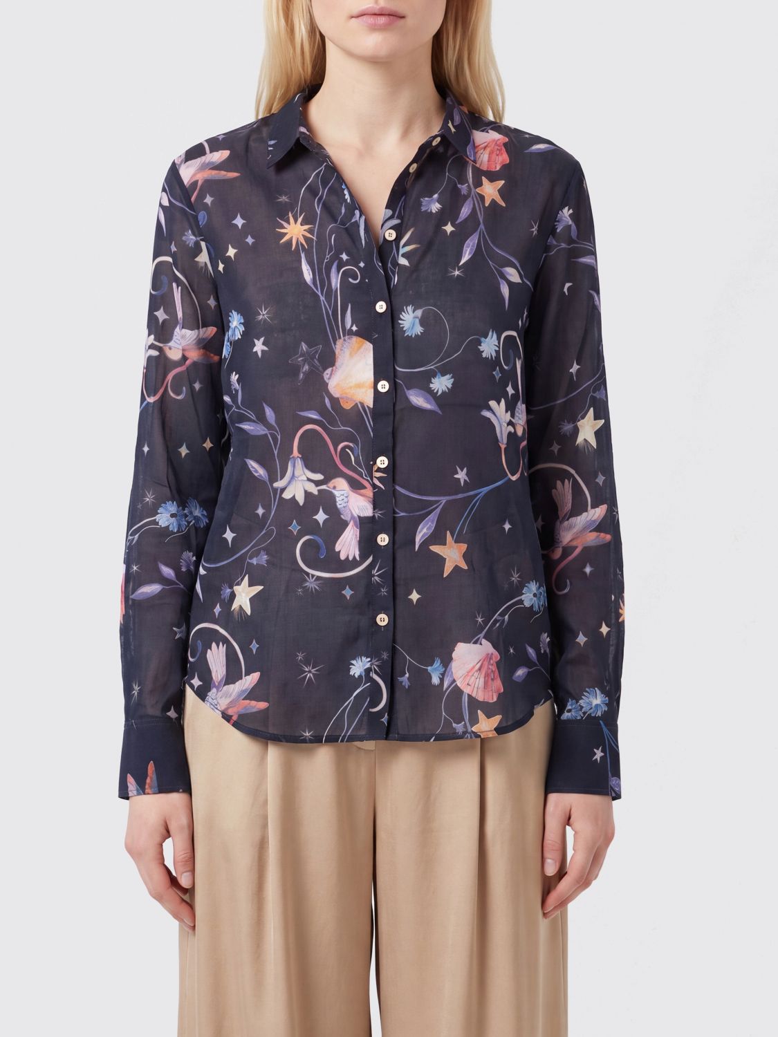 FORTE FORTE Camicia in cotone e lino con stampa floreale