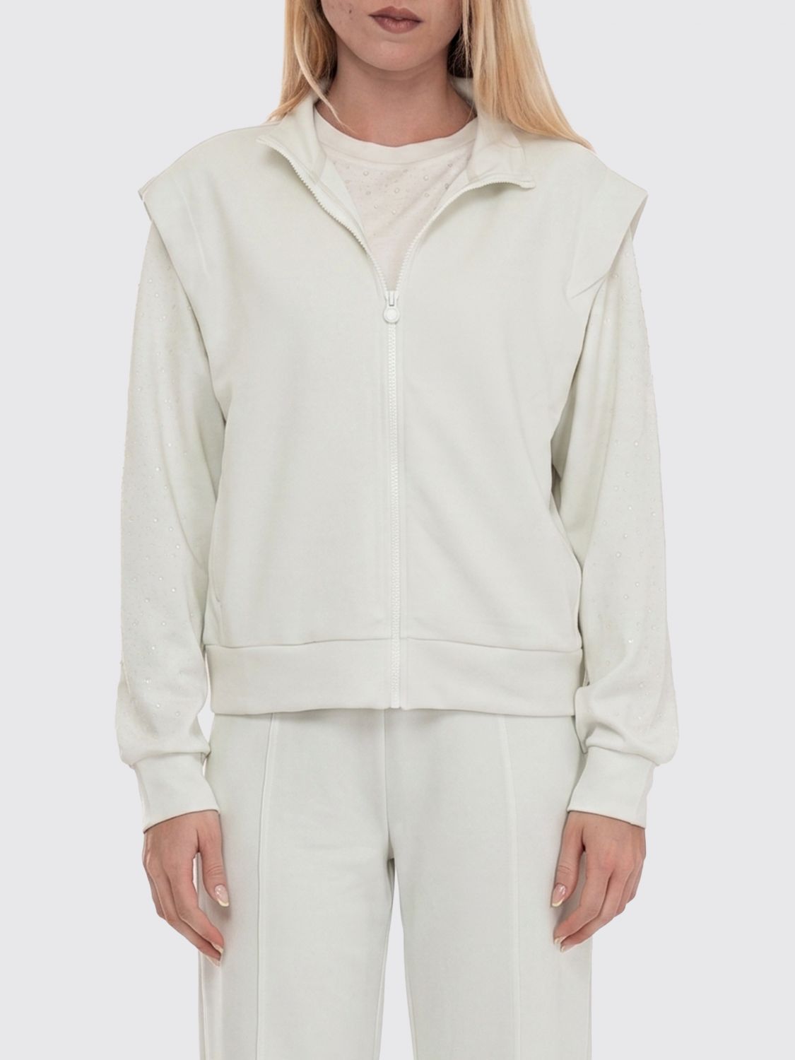 EA7 Felpa con zip in misto modal con strass