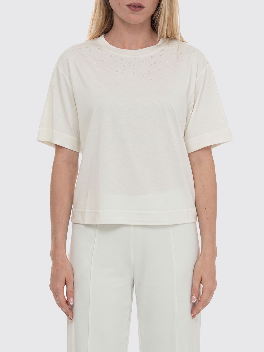 EA7 T-shirt in misto viscosa con strass
