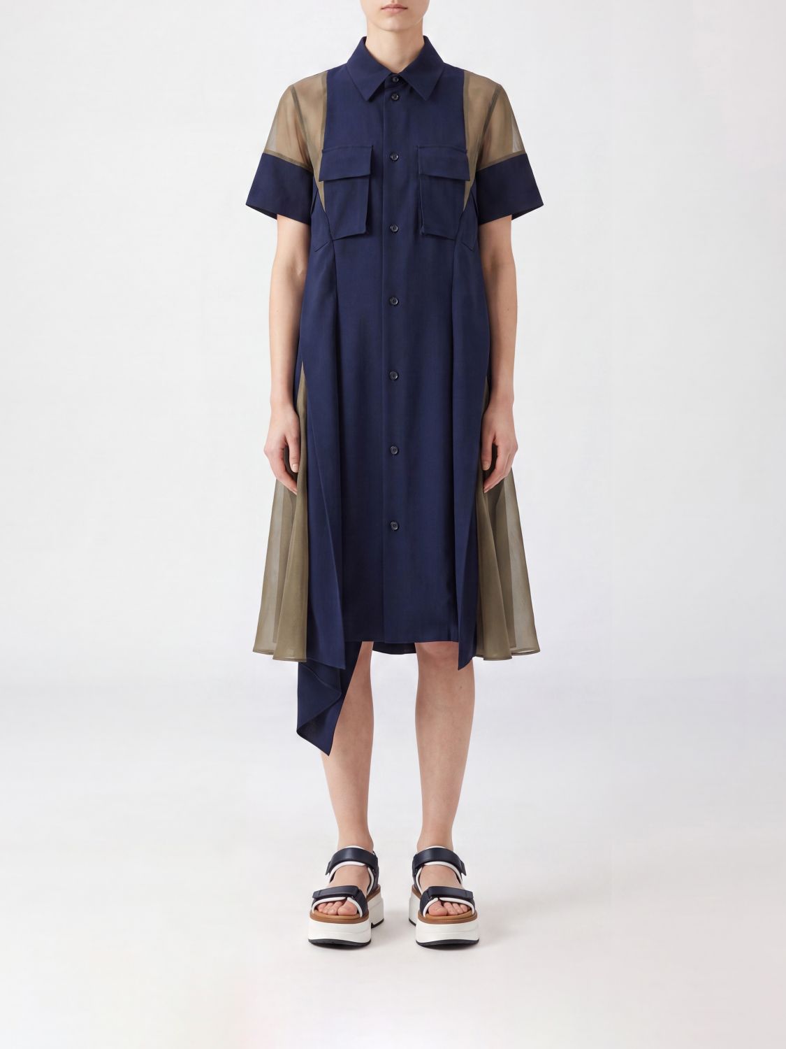 SACAI Cotton Blend Chemisier Dress