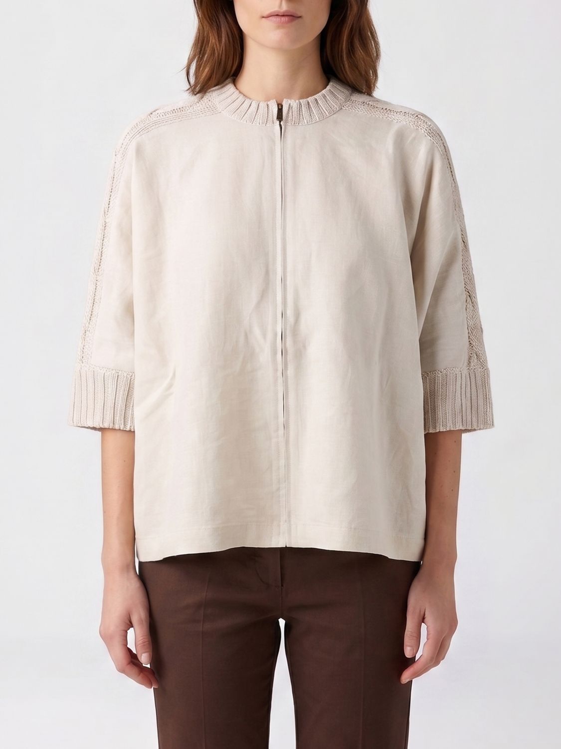 Max Mara Linen Knit Cardigan In Brown