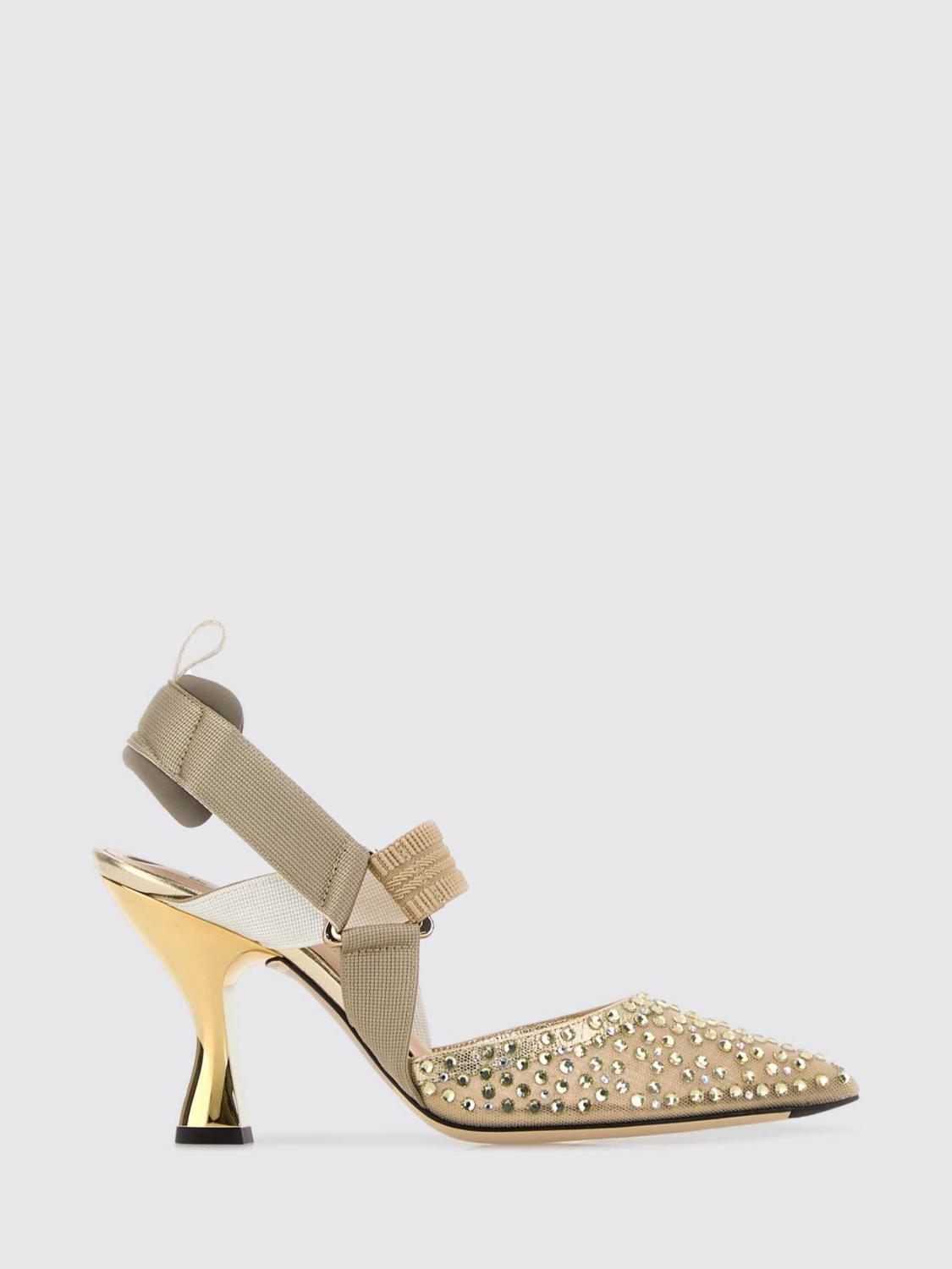 FENDI Slingback Colibrì in nylon a rete con strass